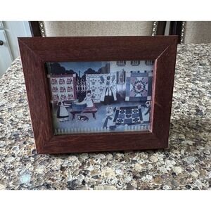 1992 Nita Showers Airing the Quilts Mini Art Print Framed Folk Art Picture